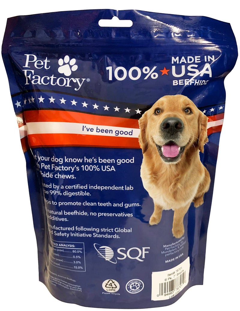 Pet Factory 100% Made in USA Beefhide 7" Braided Sticks Dog Chew Treats - Natural Flavor, 6 Count/1 Pack - Image 4